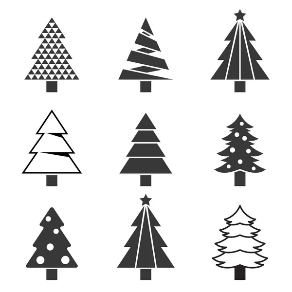 Pine tree vector, silhouet pictogram instellen — Stockvector