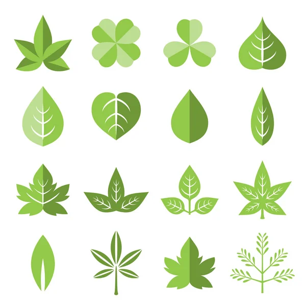 Vector Leaves Icon Set Flat Style — Stock Vector