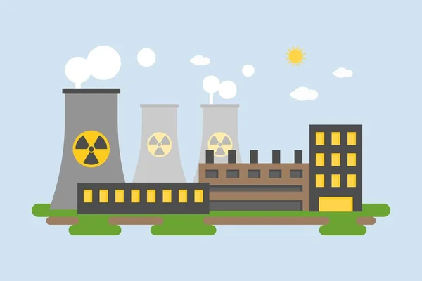 Enerji Istasyonu Nükleer Santral Düz Tasarımında Peyzaj — Stok Vektör