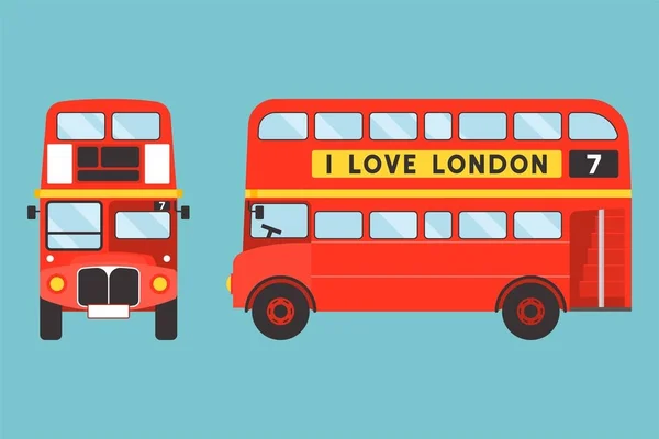 Kırmızı Çift Katlı Otobüs Simgesi Önünde Görüntüleme Ile Londra Etiketi — Stok Vektör