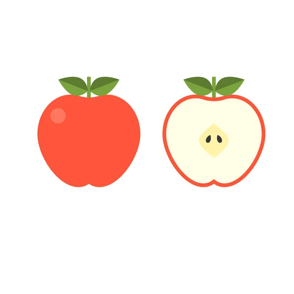 Přední Zadní Pohled Červené Jablko Polovinu Ovoce Plochý Design — Stockový vektor