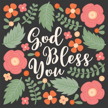 Tanrı korusun çiçek teklifle yazı el ve yaprakları karalamalar, poster olarak kullanılan veya t-shirt üzerine baskı için çanta, tebrik kartı