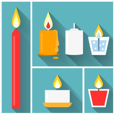 Düz stil vektör mum Icon set