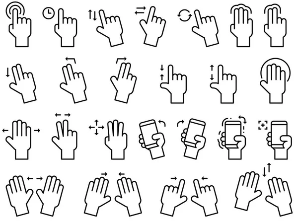 Hand Gestures Line Icon Set Touch Screen Application Interface — Stock Vector
