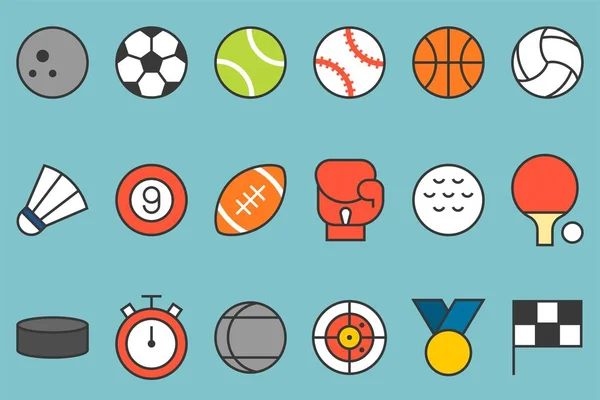 Sport Pictogrammenset Zoals Voetbal Basketbal Badminton Bowling Boksen Vlag Stopwatch — Stockvector