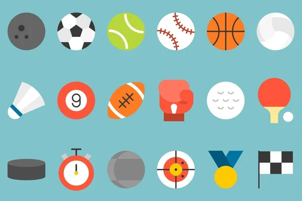Αθλητικά Σετ Εικονίδιο Όπως Ποδόσφαιρο Μπάσκετ Μπάντμιντον Μπόουλινγκ Πυγμαχία Σημαία — Διανυσματικό Αρχείο