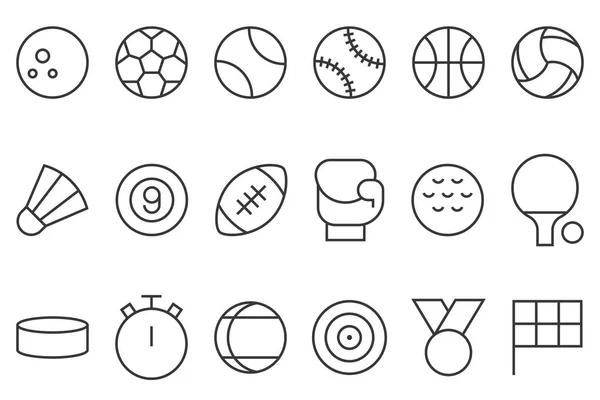 Спортивний Набір Іконок Такий Футбол Баскетбол Бадмінтон Боулінг Бокс Прапор — стоковий вектор