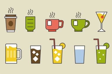 İçki ve içecek vektör, dolgulu Icon set