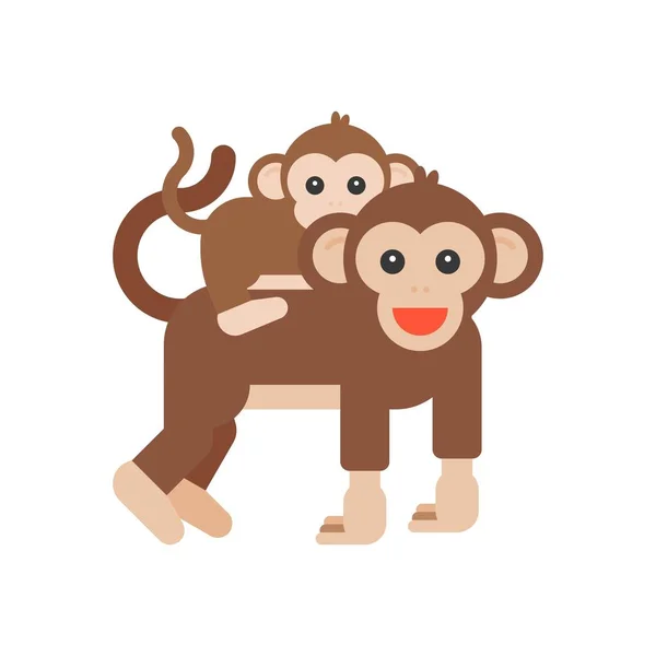 Baby Monkey Riding Piggyback Mom Flat Design — Stock Vector