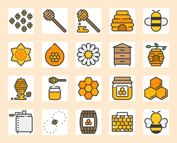 Honey Farm Ikonę Ustaw Wypełnione Konspektu Projektu 128 Skok Piksela — Wektor stockowy