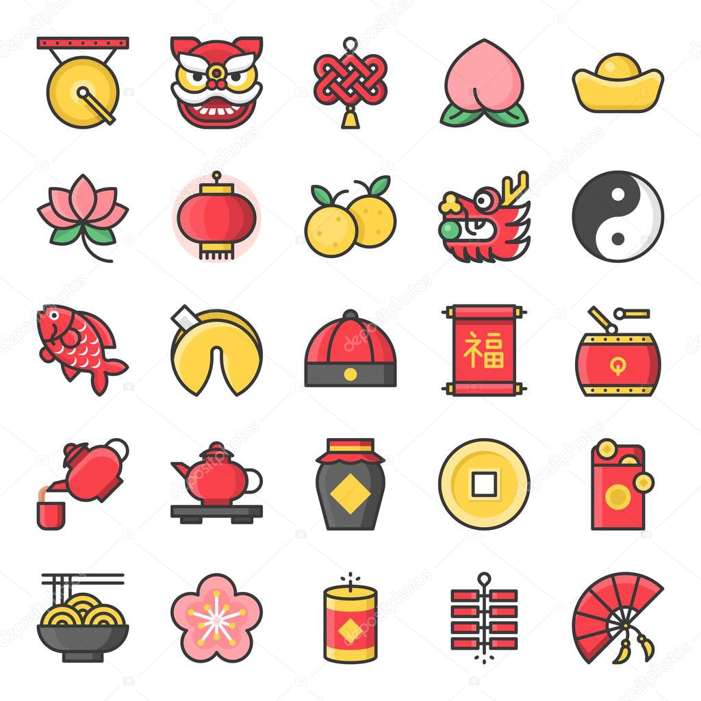 Chinese new year filled outline cute icon, 128 px on grid system