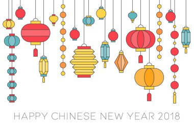 Mutlu Çin yeni yılı afiş, doldurulmuş anahat kağıt fener asılı