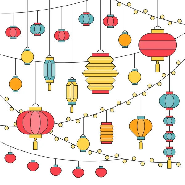 Schéma Carré Illustrant Lanterne Suspendue Papier Chinois Pour Fête Automne — Image vectorielle