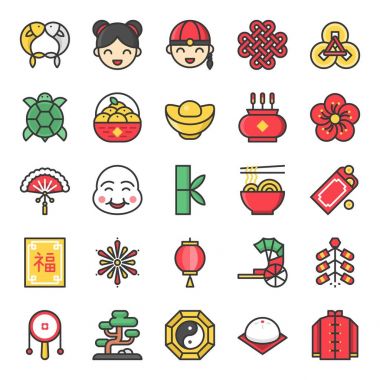 Çin ay yeni yıl doldurulmuş anahat simgesini büyük kümesi