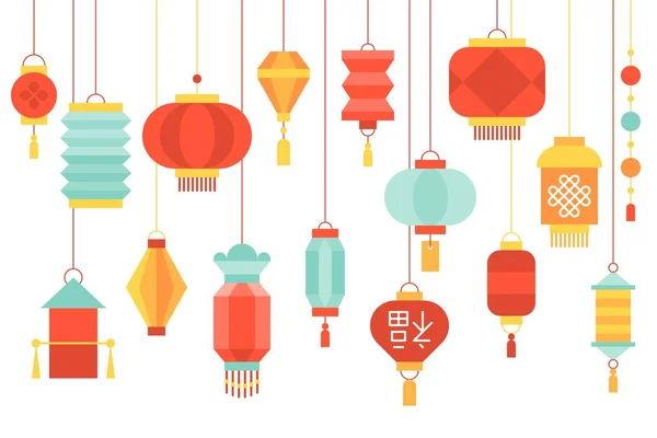 Hanging Chinese Paper Lantern Mid Autumn Festival Lunar New Year — Stock Vector