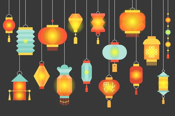 Nachtscène Van Traditionele Chinese Lampion Voor Chinees Nieuwjaar Mid Herfst — Stockvector