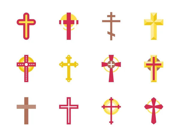 Set Christian Cross Icon — Stock Vector