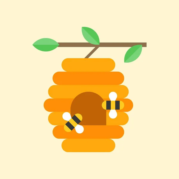 Létající Včely Včelí Větvi Ploché Ikony — Stockový vektor