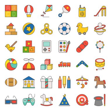 2/2 çocuk oyuncak gibi topu, sallanan at, blok, balon, doldurulmuş anahat simgesini ayarla