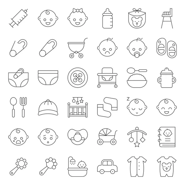 Baby Shower Thin Line Icon Set Mit Baby Avatar — Stockvektor