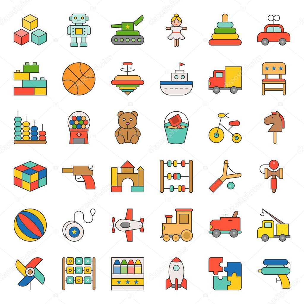 Toy for children and baby icon set 1/3, filled outline icon