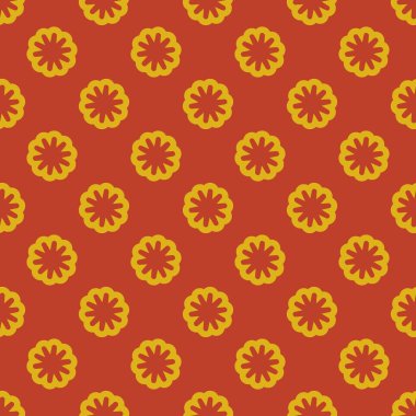 Kırmızı arka plan, retro tarzı üzerinde sarı çiçek seamless modeli