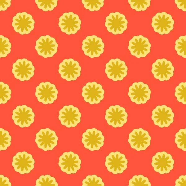 Kırmızı Arka Plan Retro Tarzı Üzerinde Sarı Çiçek Seamless Modeli — Stok Vektör