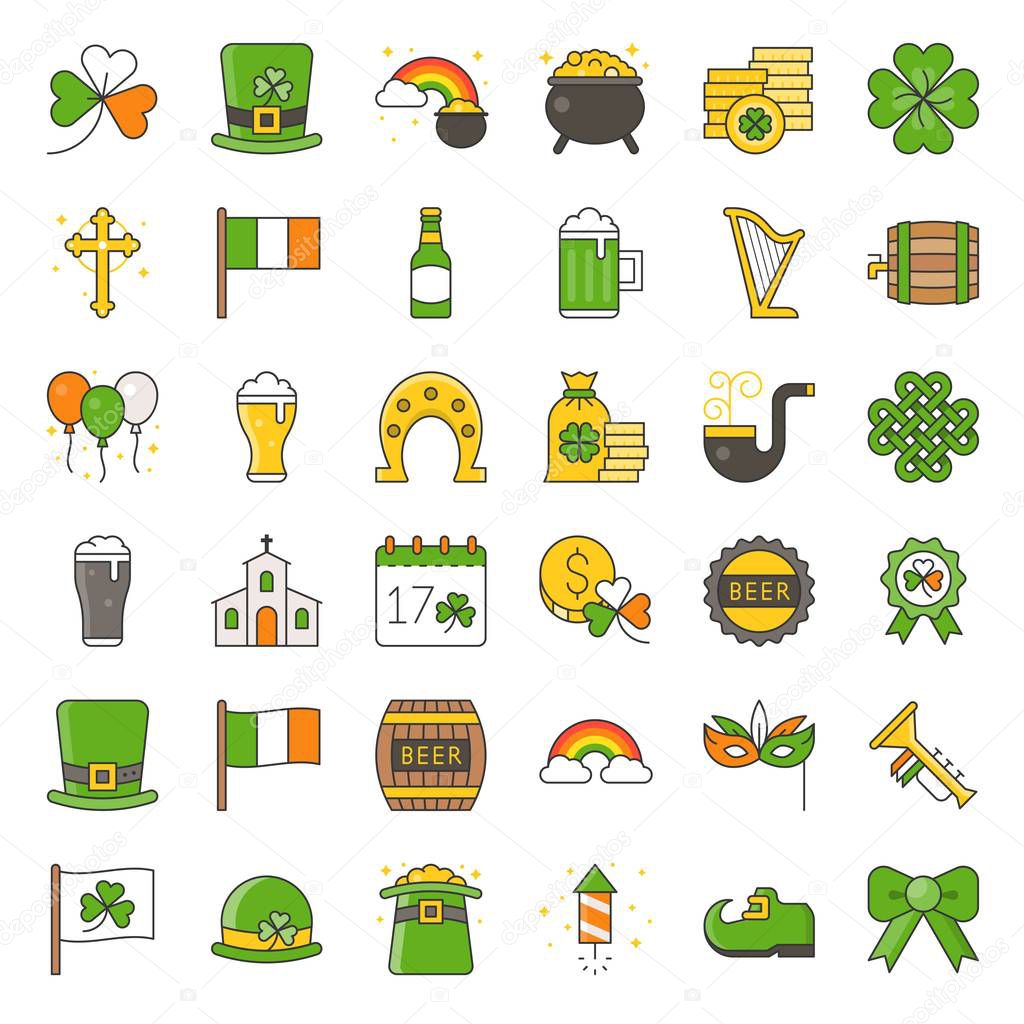 st patrick's day related filled icon set