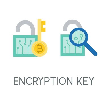 Şifreleme anahtar, cryptocurrency simgesi, düz tasarım