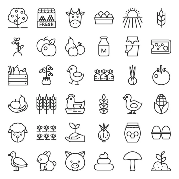 Organik tarım ürünleri simgesi, tavuk, süt, portakal, domates, tatlım, gibi koyun, yumurta, simge seti anahat