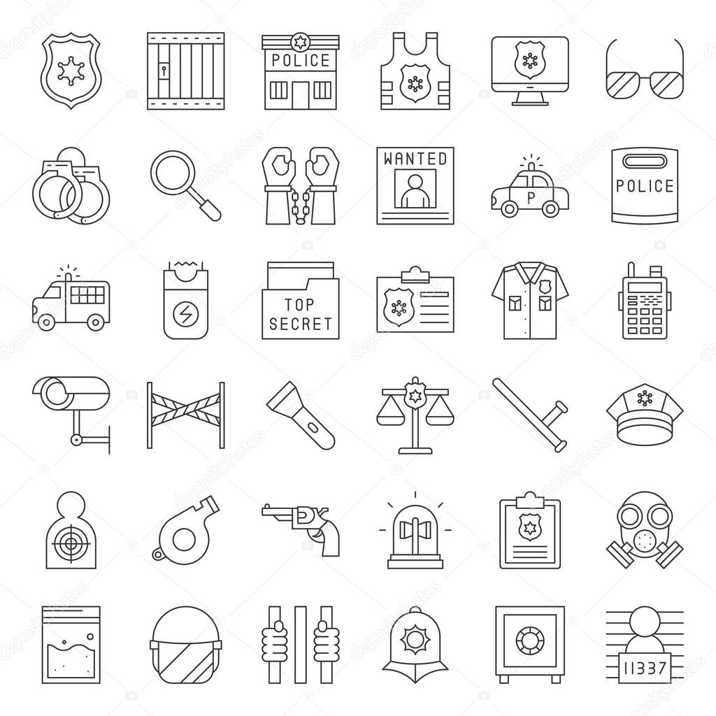 Police related icon set, outline vector
