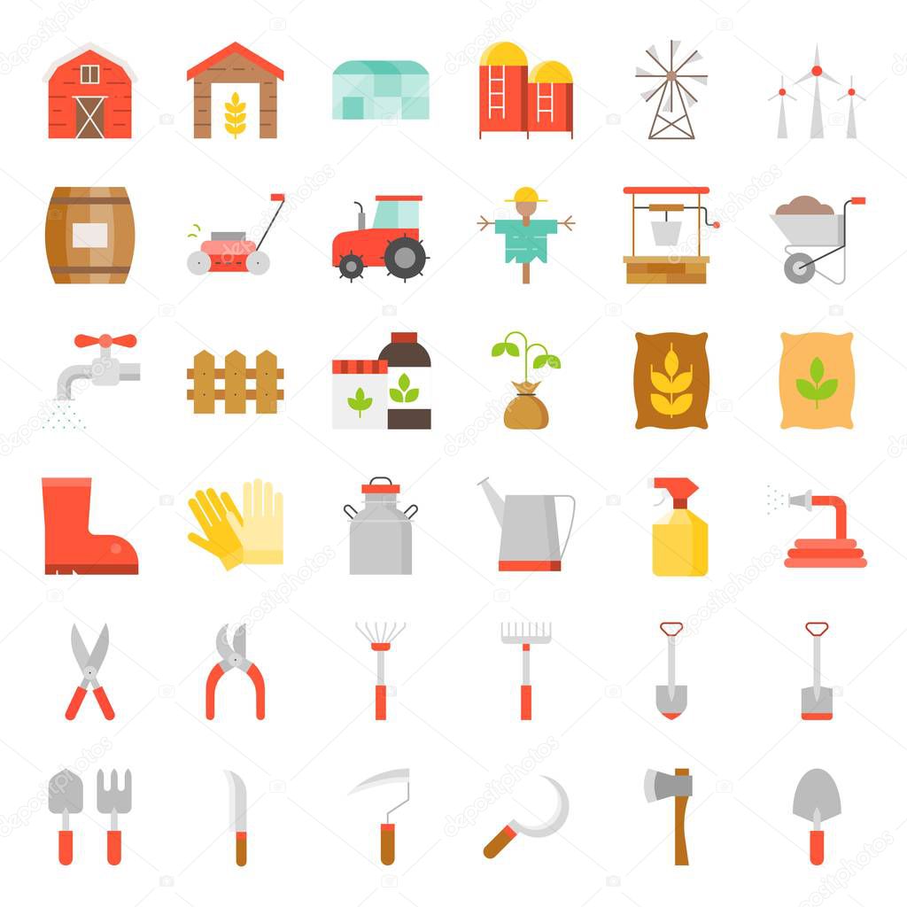 Farm and agriculture equipment, flat icon