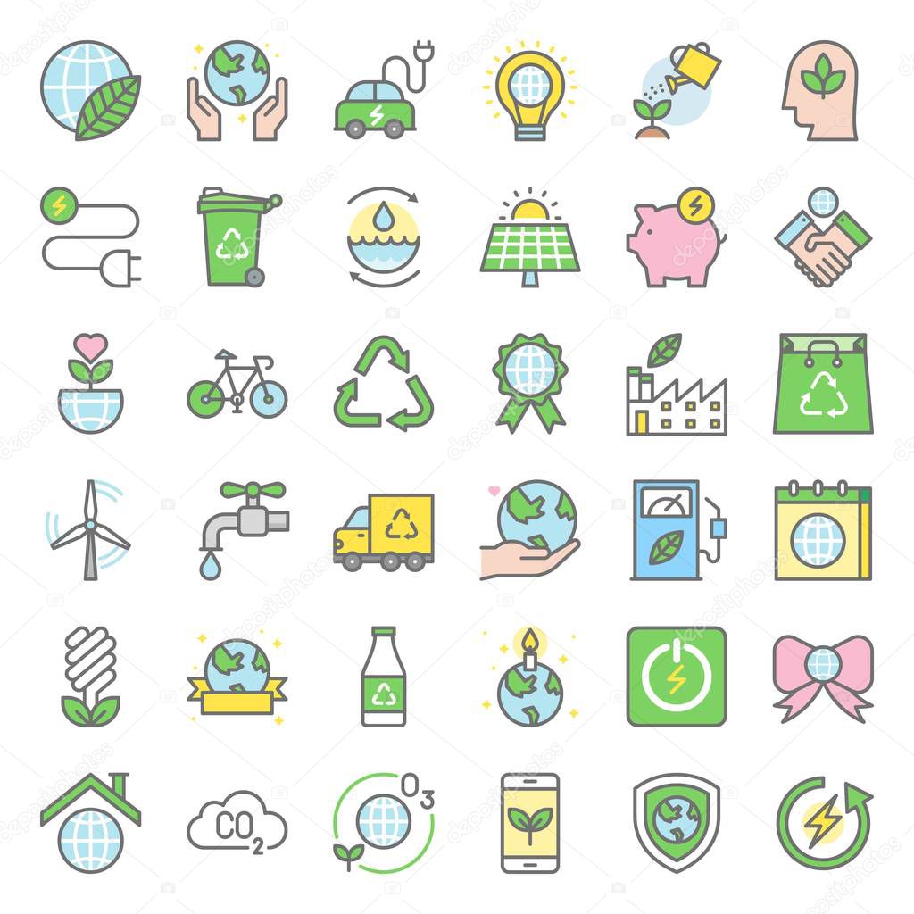Earth day and ecology icon, filled outline icon set