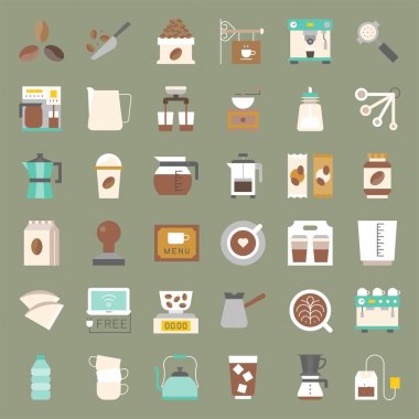 Kahve barı, düz simgesi için kahve demlemek donatım