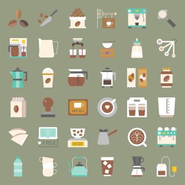 Kahve barı, düz simgesi için kahve demlemek donatım