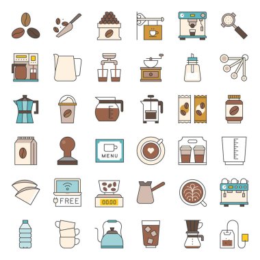 Kahve barı, doldurulmuş anahat simgesi için kahve demlemek donatım