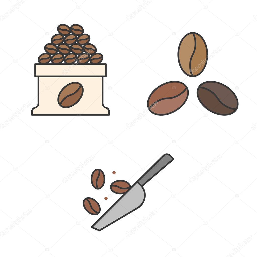 Brewed coffee and coffee roast icon set