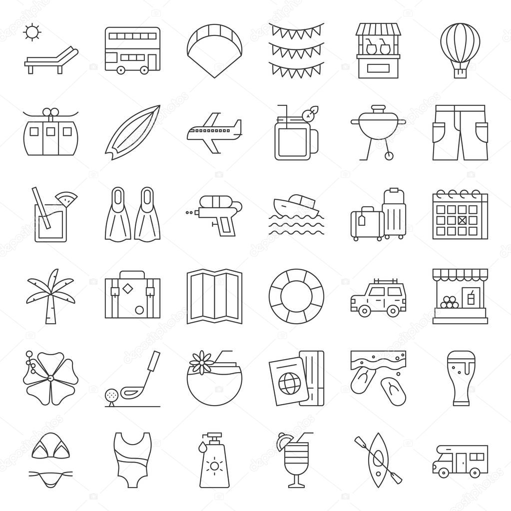 summer vacation, outline icon set