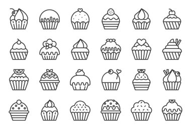 cupcake çeşitli tarzı, anahat simgesi kümesi