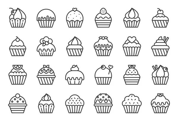 Cupcake Különböző Stílusban Szerkezeti Ikon Készlet — Stock Vector