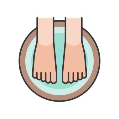 Ayak spa, ahşap küvet, ayak emmek anahat simgesini Asya alternatif tedavi hakkında dolu