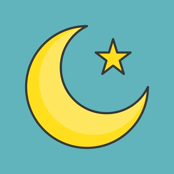 Luna Musulmana Estrella Icono Contorno Lleno — Vector de stock