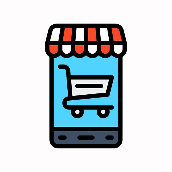 Mobile commerce vector, Μαύρο filled εικονίδιο — Διανυσματικό Αρχείο