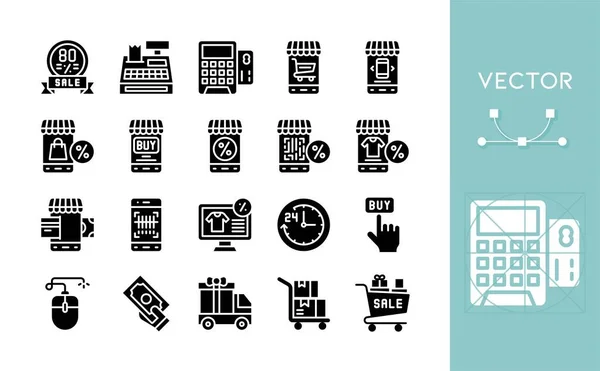 Black friday related solid vector icon set — Stock Vector