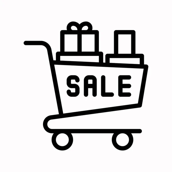 Shopping cart with box vector, Black friday related line icon — Stock Vector