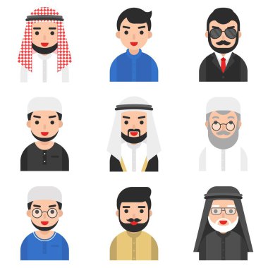 Müslüman erkek vektörü seti, Müslüman avatar simgesi seti