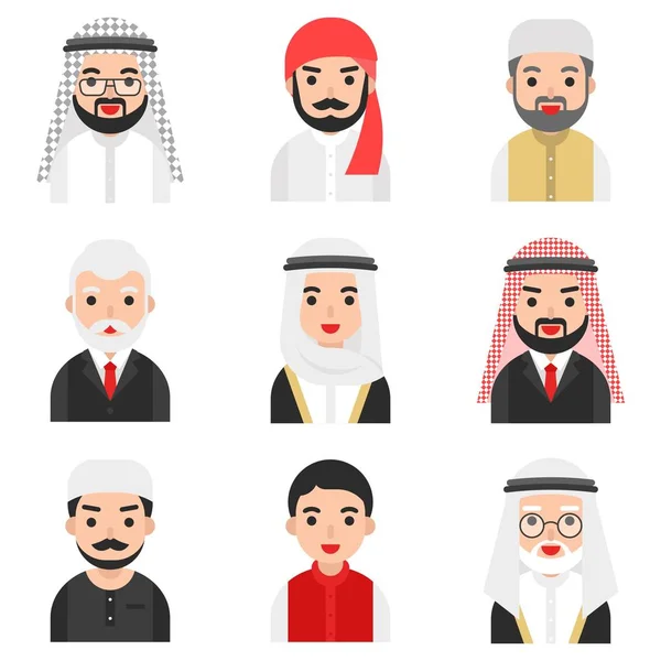 Müslüman erkek vektörü seti, Müslüman avatar simgesi seti — Stok Vektör