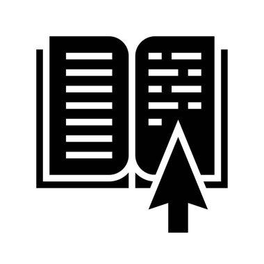 İmleç vektör illüstrasyonu ile kitabı aç, katı tasarım simgesi