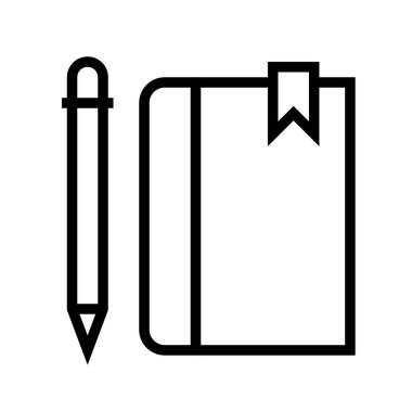 Kalem vektörü illüstrasyonlu kapalı kitap, satır tasarım simgesi