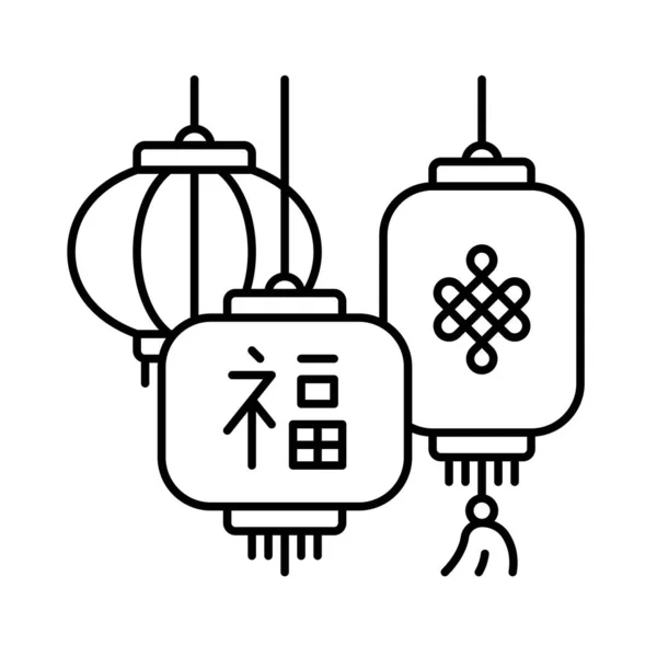 Chinesische Lampenvektorillustration Chinesische Neujahrslinie Symbol — Stockvektor